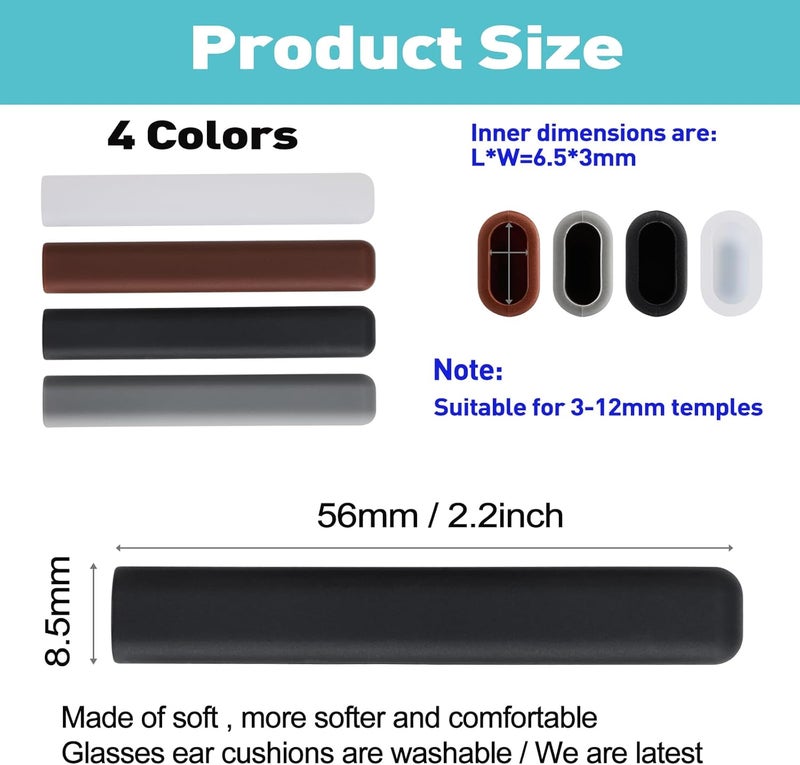 fusanwin Anti-Slip Glasses Ear Cushion, Silicone Eyeglasses Temple Tips Sleece, Soft Sleeve Grip, Comfort Eyeglass Ear Cushions, Eyeglass Ear Grips for Men, Women, Glasses Accessories (3 Grey Pairs) - Image 3